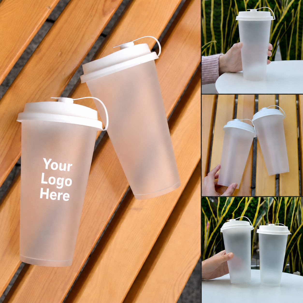 Frosted cold cups with handle lids and custom logo printing