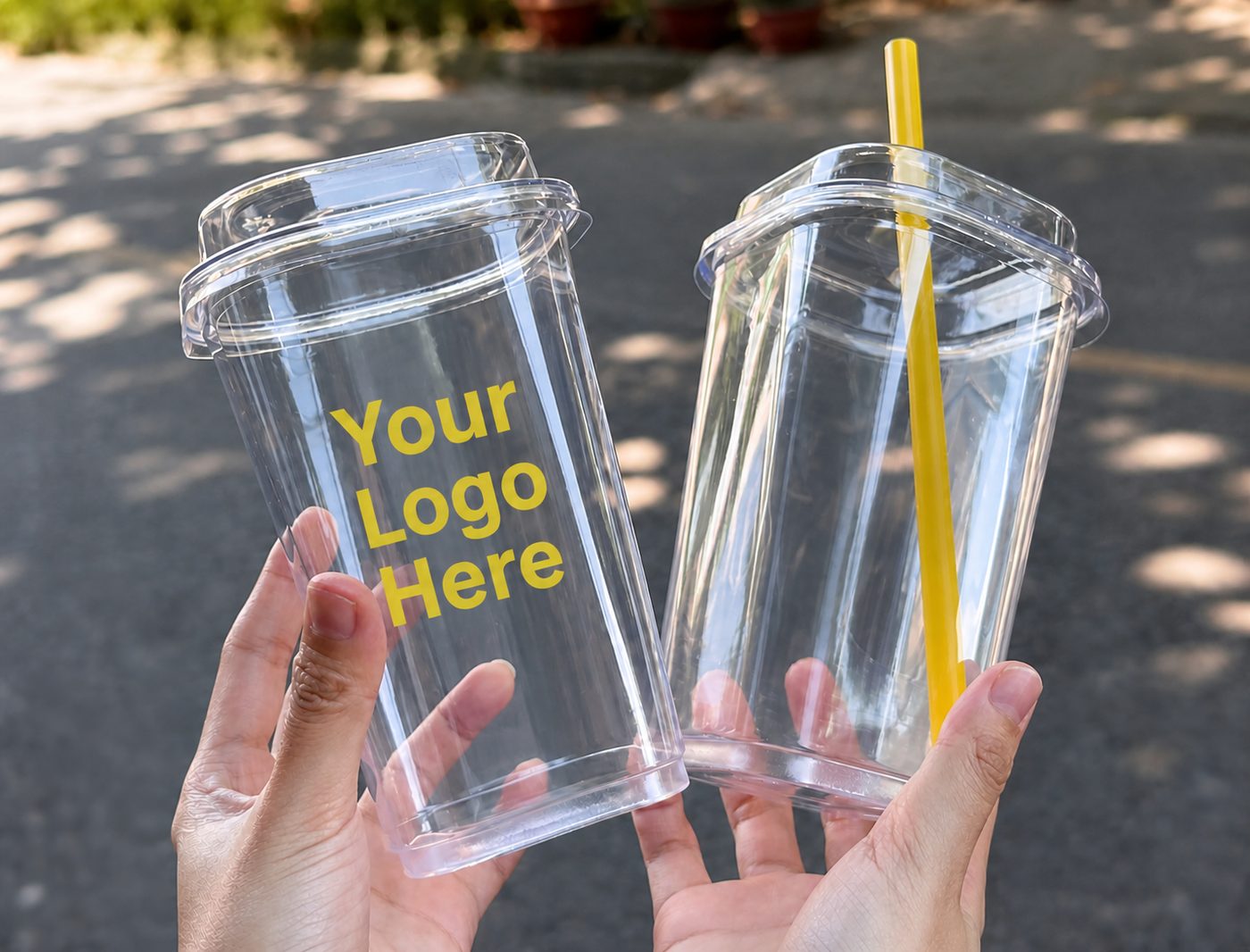 Clear cold cups with straw and custom logo printing