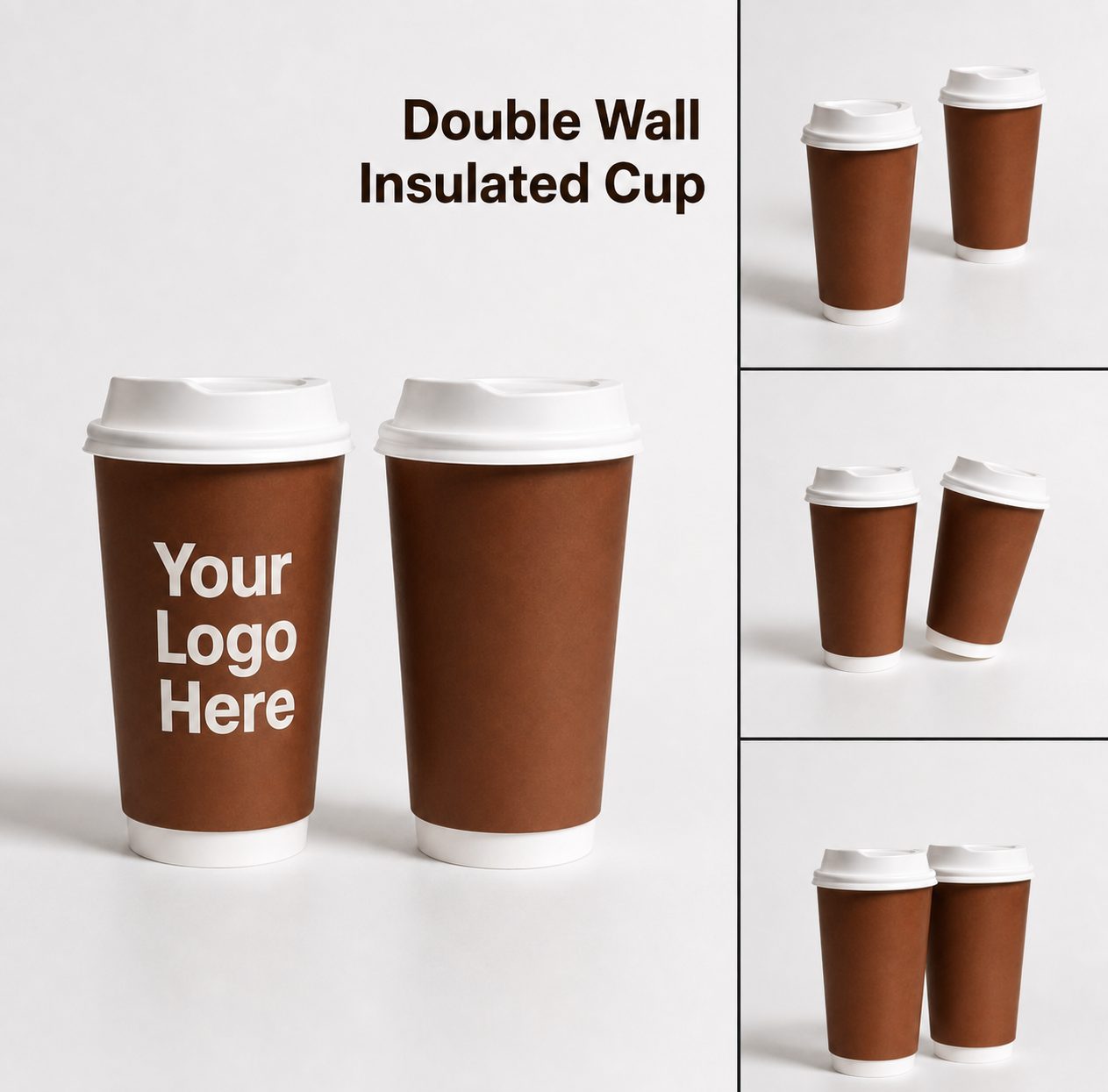 Brown double-wall insulated hot cups with custom logo printing