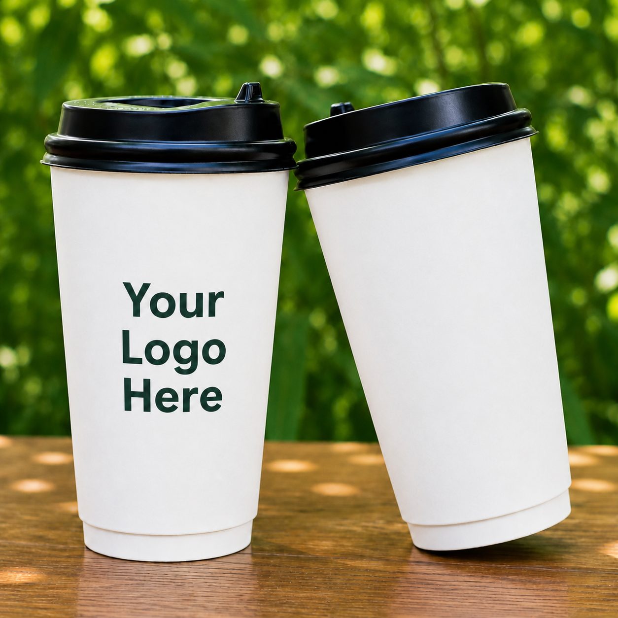White double-wall hot cups with custom logo printing